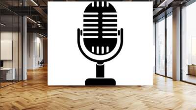 Black retro vintage silhouette microphone icon and vector illustration  Wall mural