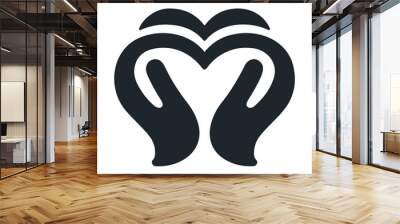 Black silhouette of two hands in the form of a heart vector icon design isolated on white Wall mural