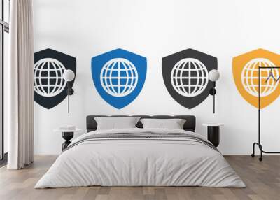 Black silhouette shield with a globe vector icon design Wall mural