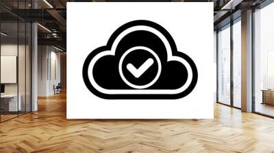 Cloud computing datum with verified checkmark icon illustration on a transparent background Wall mural