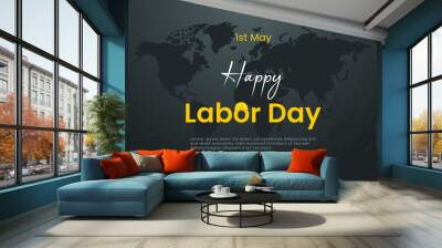 Happy labor day with a yellow helmet social media poster background Wall mural