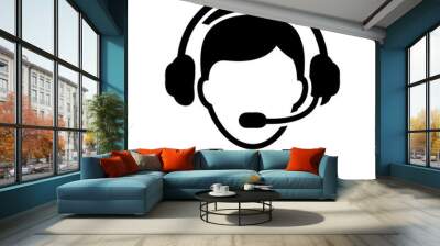 Silhouette customer support headset for client communication icon and vector illustration Wall mural