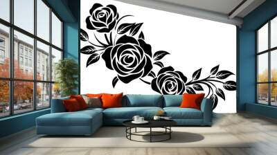 Floral corner element with roses and leaves vector illustration 
 Wall mural