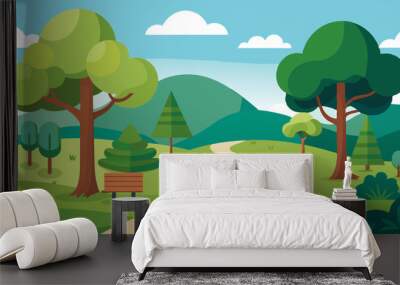 Nature park with trees and path scenery landscape vector illustration 
 Wall mural