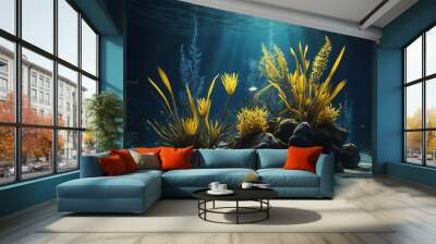 Underwater landscape, aquatic plants, yellow leaves and branches Wall mural