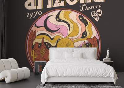 Desert Dreaming Arizona, feel the sunset, Arizona desert state graphic print artwork for apparel, t shirt, sticker, poster, wallpaper and others. Wall mural