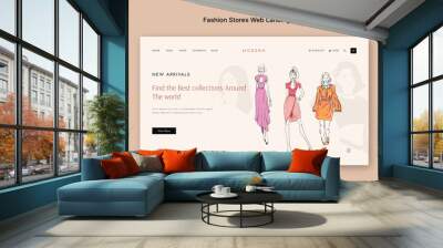 The fashion design concept of web stores landing page Design. Cartoon flat vector. Modern design vector illustration concept for website and mobile website development. Wall mural