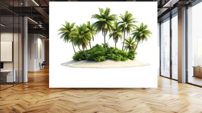 Beautiful small tropical island with coconut plants and white sand isolated on transparent background. Wall mural