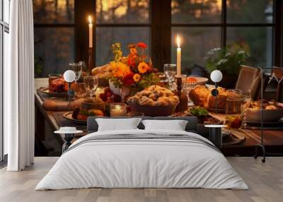 A Feast for the Senses: Captivating and Realistic Photograph of a Grand Thanksgiving Table – Where Tradition Meets Culinary Artistry Wall mural