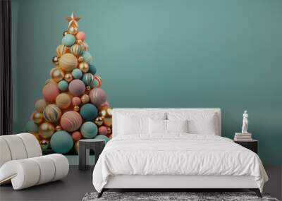 A magic decorated christmas tree with gifts background Wall mural