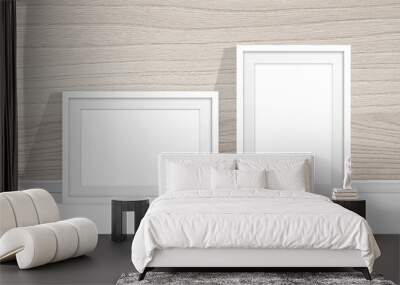 Two photo frames near wooden panels wall Wall mural