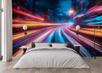 Flowing glowing binary code in a futuristic digital data stream environment Wall mural