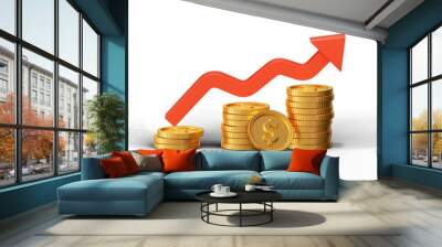 3d finance up arrow and coin stacks financial success and growth concept render illustration Wall mural