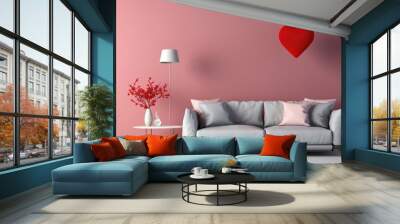 living room style valentine's day banner interior design, generative ai. Wall mural