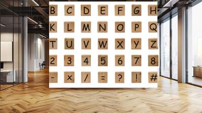 PNG Alphabet , number and symbol on wooden block collection for decoration. Wall mural