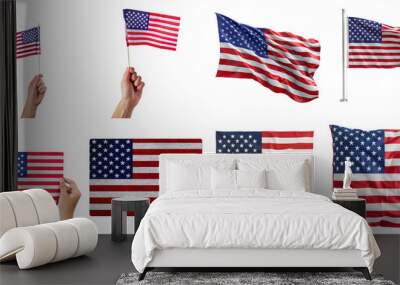 Set of America nation flag png mockup in 3d without backoground for decoration. Wall mural