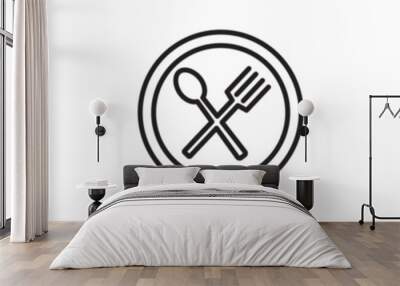 Spoon and fork vector icon set in black color. Wall mural