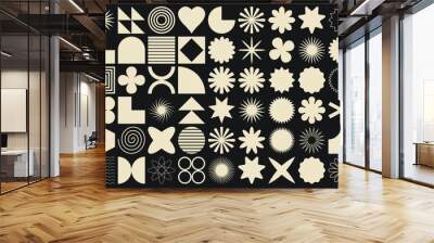 Big vector set of brutalist geometric shapes. Trendy abstract minimalist figures, stars, flowes, circles. Modern abstract graphic design elements.Vector illustration Wall mural