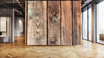 Brown wooden background close-up of old planks and brown timber in vintage style and grunge look as rustic rough and antique organic surface for decoration of backgrounds or as natural frame design Wall mural