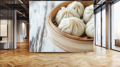 Authentic Korean Steamed Buns (Pyanse) with Veggie & Meat - Selective Focus Close-Up Shot Wall mural