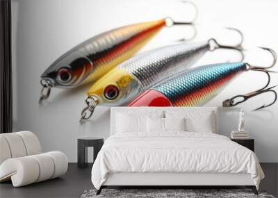 Colorful Fishing Lures Set Isolated on White Background - Bright Multicolored Bait for Anglers' Tackle Box Wall mural