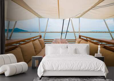 luxury wooden seat on the yacht Wall mural