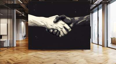 Unity in Monochrome: Black and White Handshake Flat Icon Wall mural