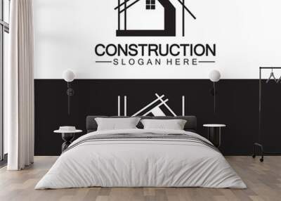 Construction, home repair, and Building Concept Logo Design, Home building Construction vector logo template Wall mural