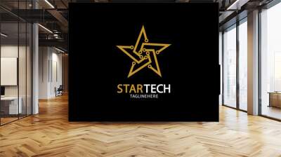 Gold Star Technology logo on black background Wall mural