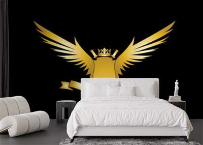 Heraldic Composition with crown, swords, wings, shield and ribbon. Wall mural