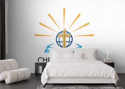 logo church.christian symbol,the bible and the cross of jesus christ-vector Wall mural