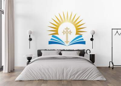 logo church.christian symbol,the bible and the cross of jesus christ-vector Wall mural