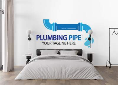 Pipe Plumbing logo vector Design Template,Plumbing logo vector design template. water pipe logo design.Leaking water logotype,Design Concept, Creative Symbol, Icon Wall mural