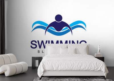 Swimming logo vector illustration design.Swimming Club. Swimmer logo design template Wall mural