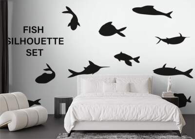 fish silhouette. set of different fish silhouettes on a white background. fish silhouette png. Wall mural