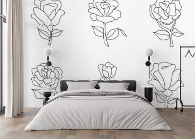 rose drawing outline. rose outline or lineart isolated on white background. Wall mural