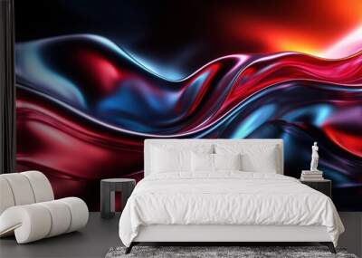 A vibrant flow of fabric, blending deep red and blue hues, creating a dynamic and captivating visual experience. Wall mural