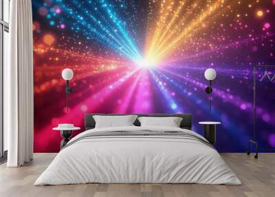 Abstract colorful glowing light rays and particles Wall mural