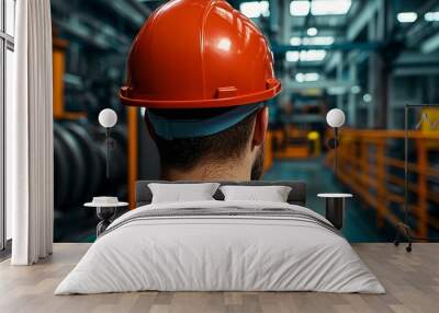 Engineer Inspecting Machinery in Industrial Factory Setting Wall mural