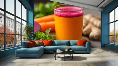 Fresh Detox Juice Made with Beets Carrots and Ginger in a Glass Wall mural