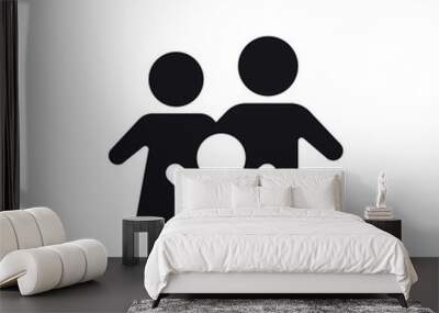 Parents and child silhouette for family icon solid in trendy style. Happy little family for insurance symbol with mother, father, and son sign. Vector illustration. Design on white background. EPS 10 Wall mural