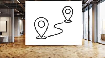 Route gps distance icon. Route location concept of path and road.  Start and end journey. Map Navigation with 2 pins search location. Line style Vector illustration. Design on white background. EPS 10 Wall mural