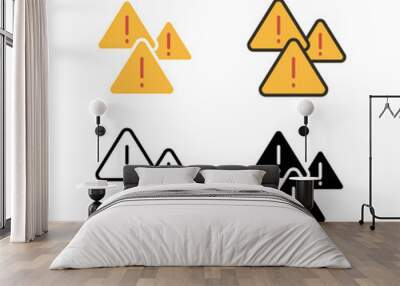 Warning attention sign with exclamation symbol in triangle badge for beware. Web button, Hazard caution. Alerts, exclamation, group, warning icon. Vector illustration Design, white background EPS10 Wall mural