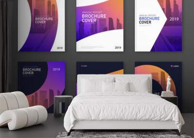 Brochure cover design layout set for business and construction. Abstract geometry with coloured cityscape vector illustration on background. Good for annual report, industrial catalog design. Wall mural