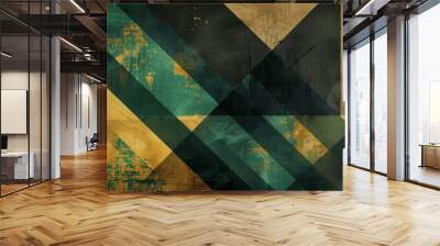 Abstract background ,that celebrates the golden age of design with geometric patterns in vintage emerald green, radiant gold, and deep black Wall mural