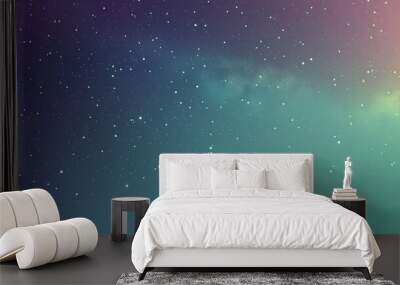 An outer space gradient background from dark midnight blue to a rich violet, dotted with stars, showcased against a mint background. Ideal for creating a sense of the cosmos. Wall mural