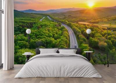 Ariel view of road in the mountains  Wall mural