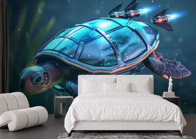 beautiful colorful sea flying turtle with mesial and flying turtle flying on sky   Wall mural