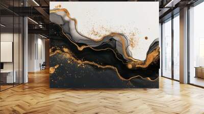 Black gold abstract background of marble liquid ink art texture painting on paper  Wall mural