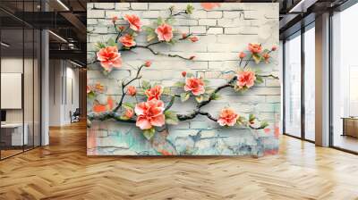 flowers on the brick wall Wall mural